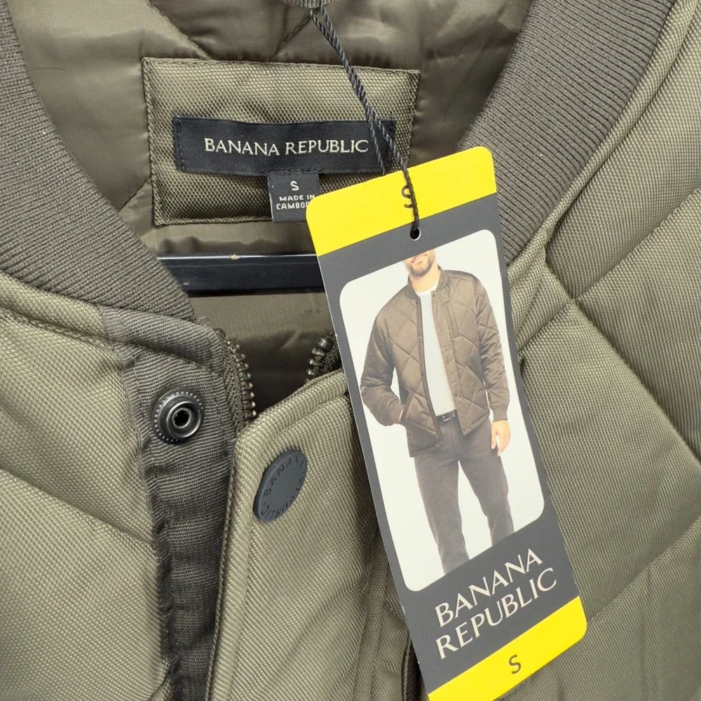 Banana‎ Republic Mens Quilted Bomber Jacket Olive Green Diamond Stitch Small NEW